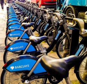 Row of Barclay's Bank bicycles